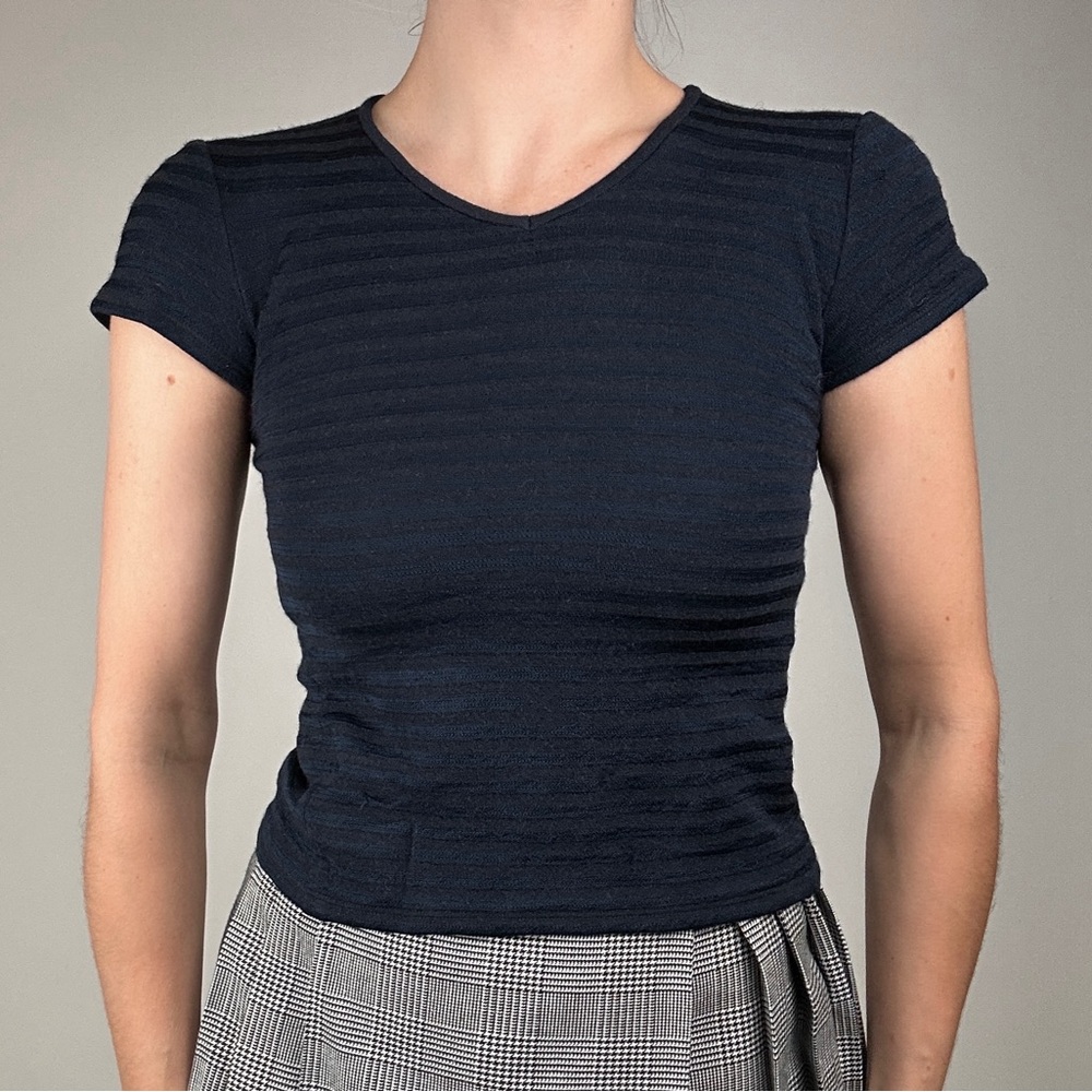 Giorgio Armani Striped Wool Cropped V-Neck Tee